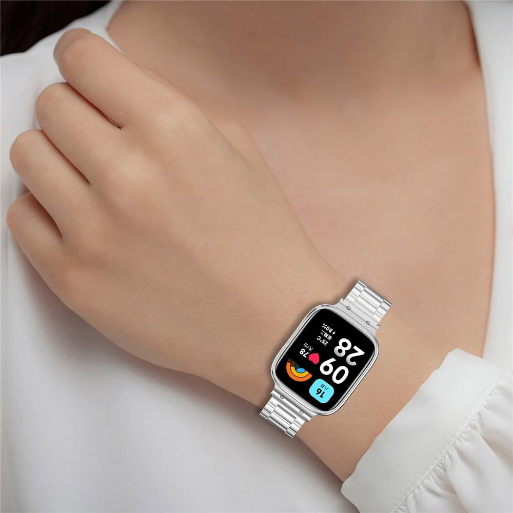 For Xiaomi Redmi Watch 3 Lite / Watch 3 Active Watch Band 3 Beads Metal Wrist Strap with Watch Case - Black - 6