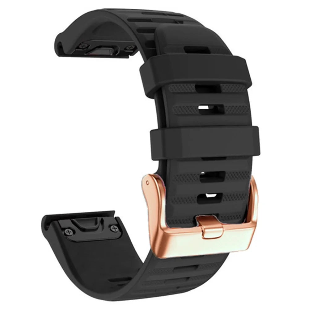 Watch Bands for Garmin Fenix 7S / 6S Pro / 5S Plus / Instinct 2S , Horizontal Stripes Silicone 20mm Strap with Rose Gold Buckle - Black - 1