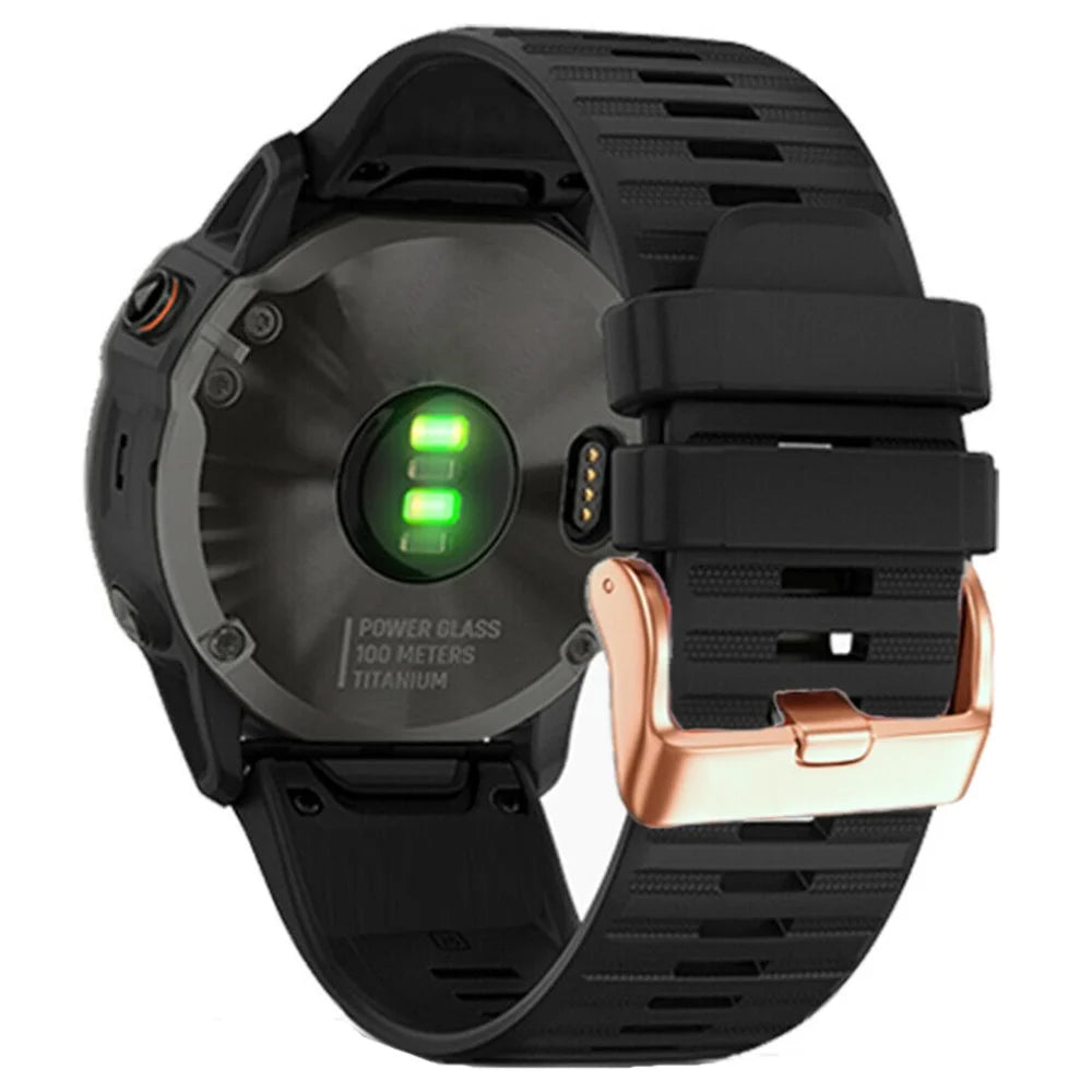 Watch Bands for Garmin Fenix 7S / 6S Pro / 5S Plus / Instinct 2S , Horizontal Stripes Silicone 20mm Strap with Rose Gold Buckle - Black - 2