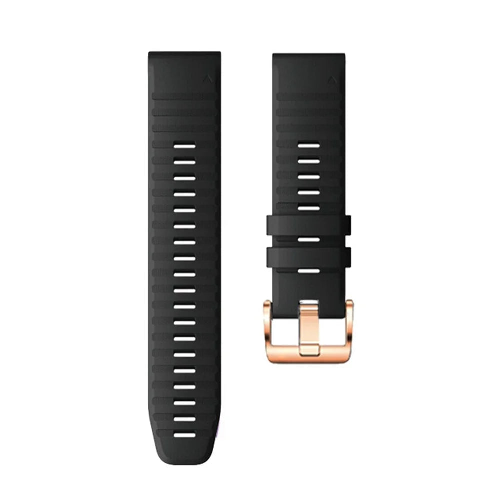 Watch Bands for Garmin Fenix 7S / 6S Pro / 5S Plus / Instinct 2S , Horizontal Stripes Silicone 20mm Strap with Rose Gold Buckle - Black - 3