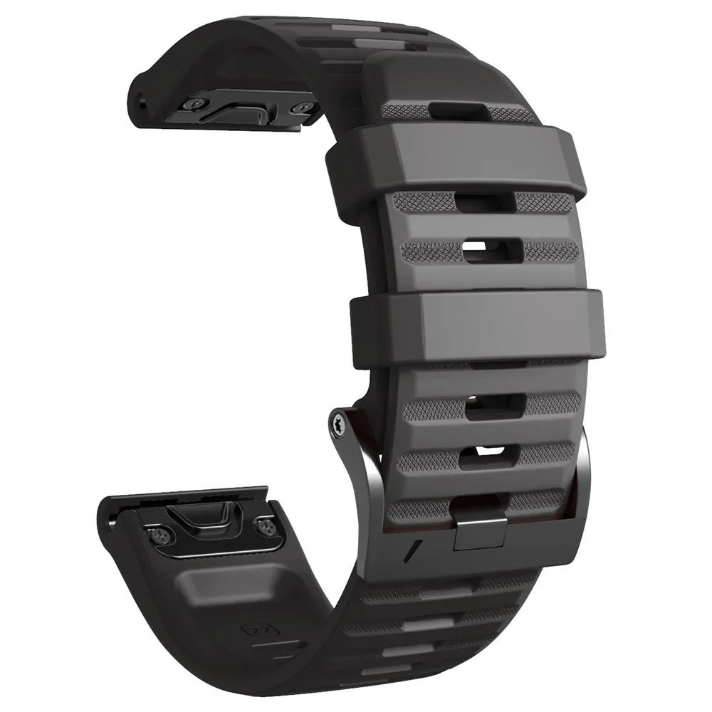 26mm Silicone Band for Garmin Tactix 7 Pro / Fenix 7X / 6X Pro / 5X Plus , Horizontal Stripes Black Buckle Watch Strap - Black - 1
