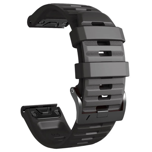 26mm Silicone Band for Garmin Tactix 7 Pro / Fenix 7X / 6X Pro / 5X Plus , Horizontal Stripes Black Buckle Watch Strap - Black - 1