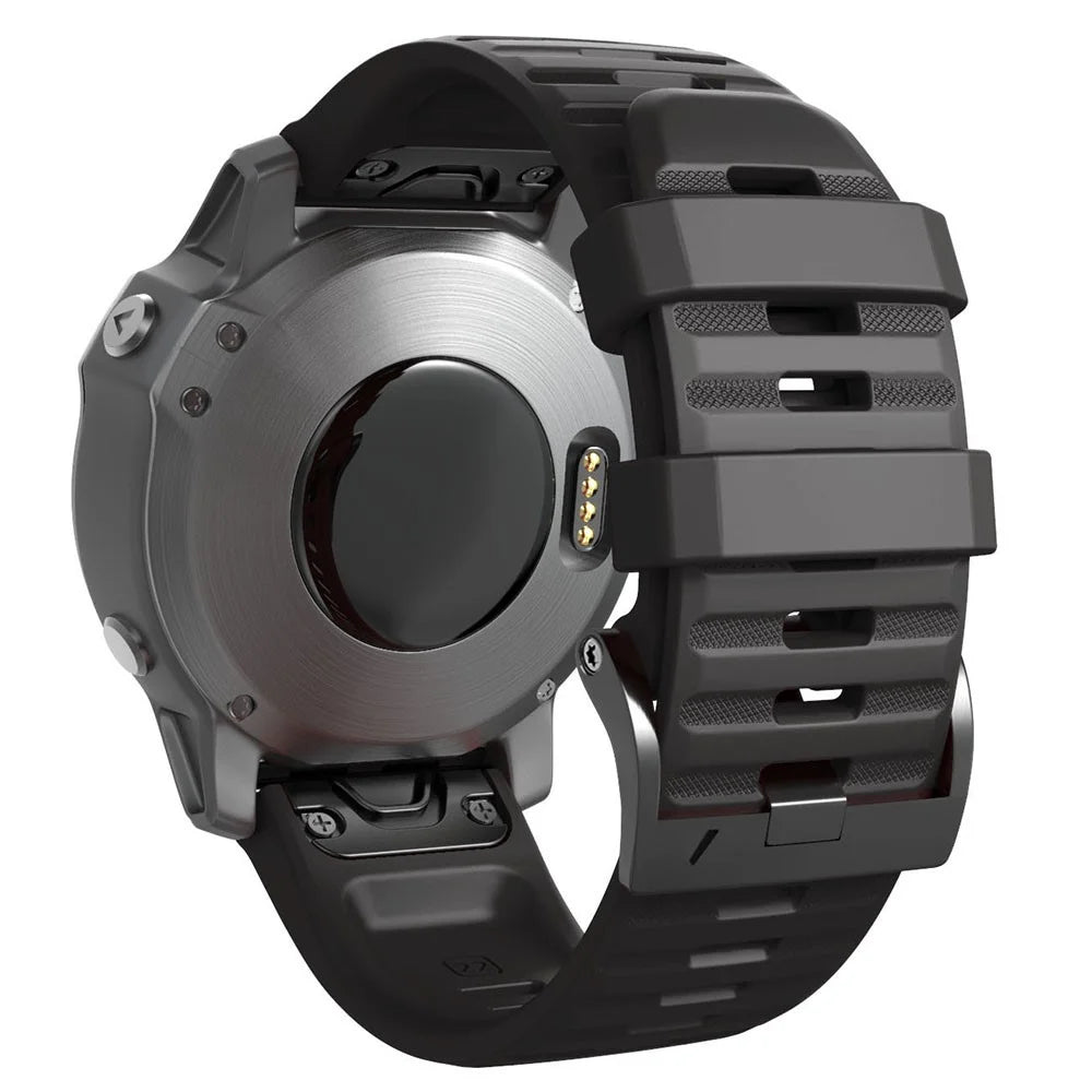 26mm Silicone Band for Garmin Tactix 7 Pro / Fenix 7X / 6X Pro / 5X Plus , Horizontal Stripes Black Buckle Watch Strap - Black - 2