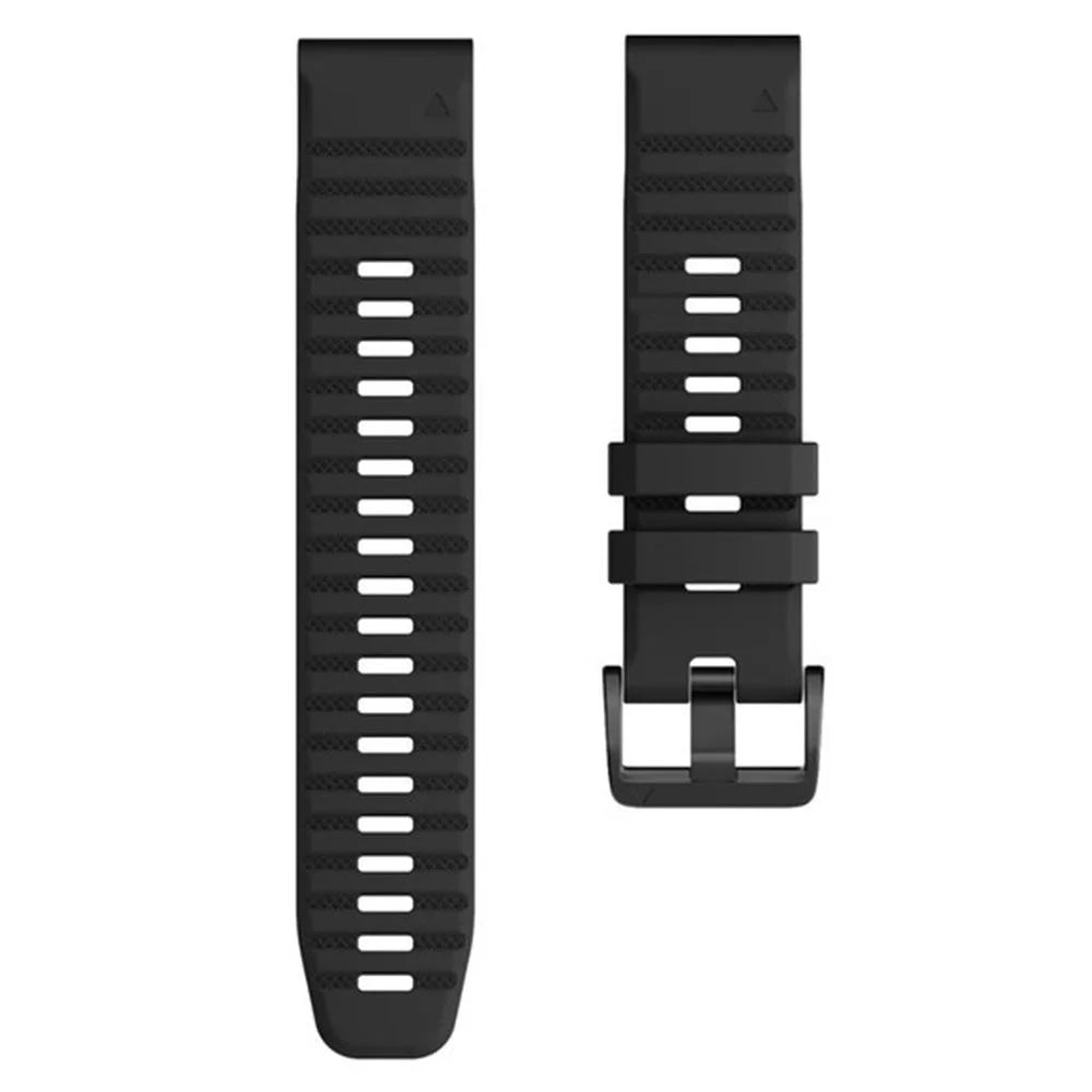 26mm Silicone Band for Garmin Tactix 7 Pro / Fenix 7X / 6X Pro / 5X Plus , Horizontal Stripes Black Buckle Watch Strap - Black - 3