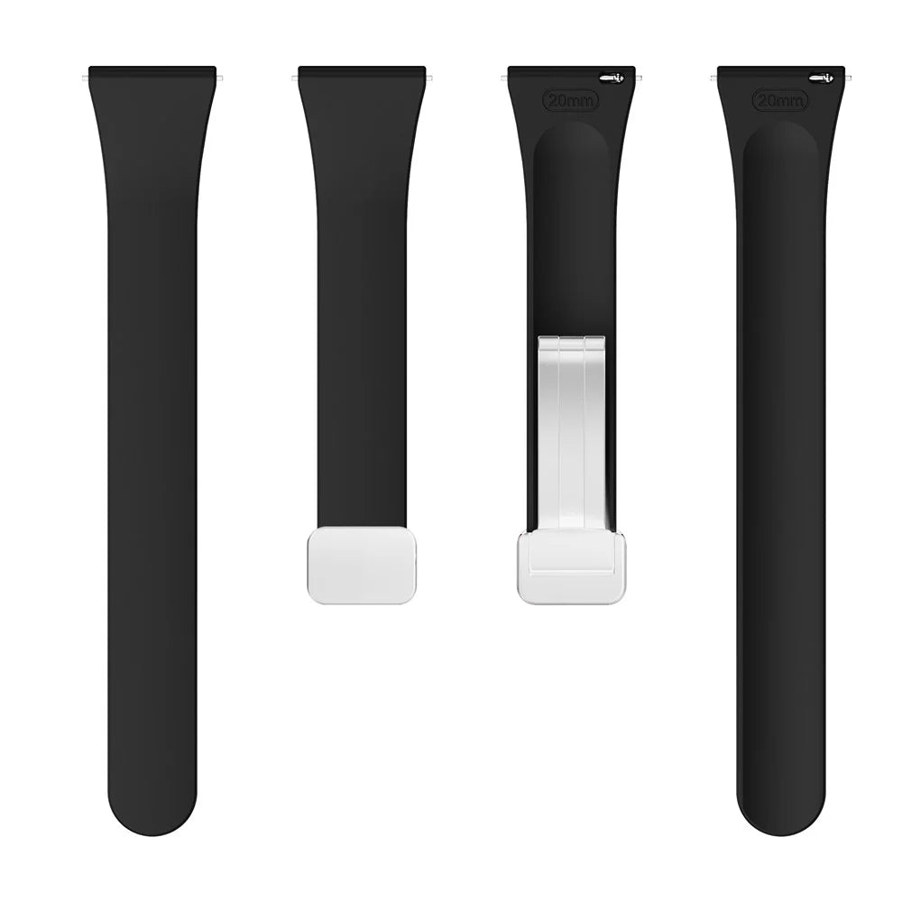 Silicone Sport Watch Band for Garmin Forerunner 265 / 255 / Vivoactive 4 / Venu 2 , 22mm Adjustable Strap with Silver Magnetic Folding Buckle - Black - 2