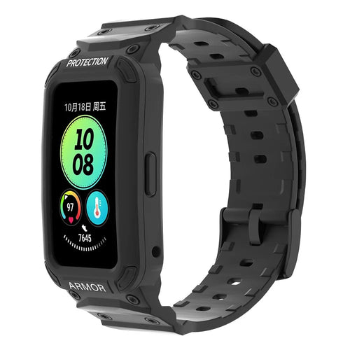 For Huawei Band 6 / Band 7 / Band 8 / Band 8 NFC / Band 9 / Band 9 NFC TPU Watch Strap + Hard PC Case Smartwatch Band - Black - 1