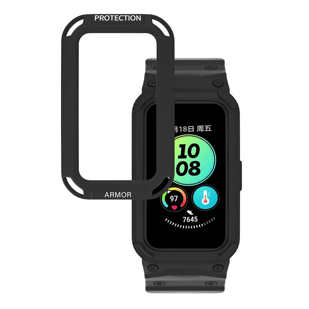 For Huawei Band 6 / Band 7 / Band 8 / Band 8 NFC / Band 9 / Band 9 NFC TPU Watch Strap + Hard PC Case Smartwatch Band - Black - 2