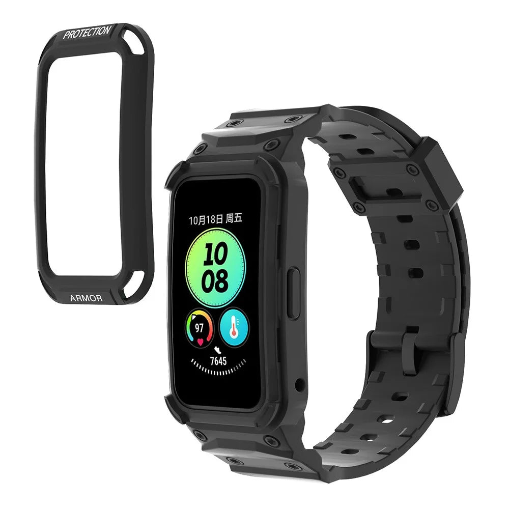 For Huawei Band 6 / Band 7 / Band 8 / Band 8 NFC / Band 9 / Band 9 NFC TPU Watch Strap + Hard PC Case Smartwatch Band - Black - 3