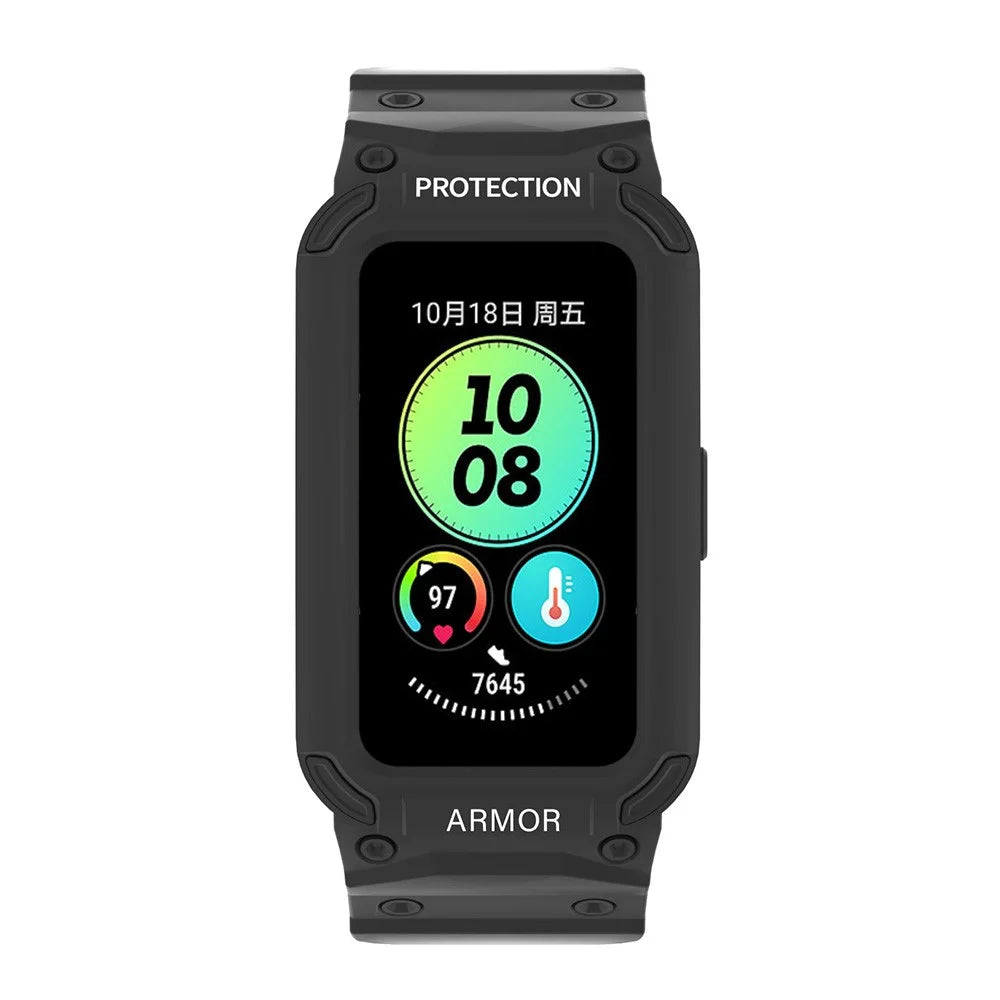 For Huawei Band 6 / Band 7 / Band 8 / Band 8 NFC / Band 9 / Band 9 NFC TPU Watch Strap + Hard PC Case Smartwatch Band - Black - 4