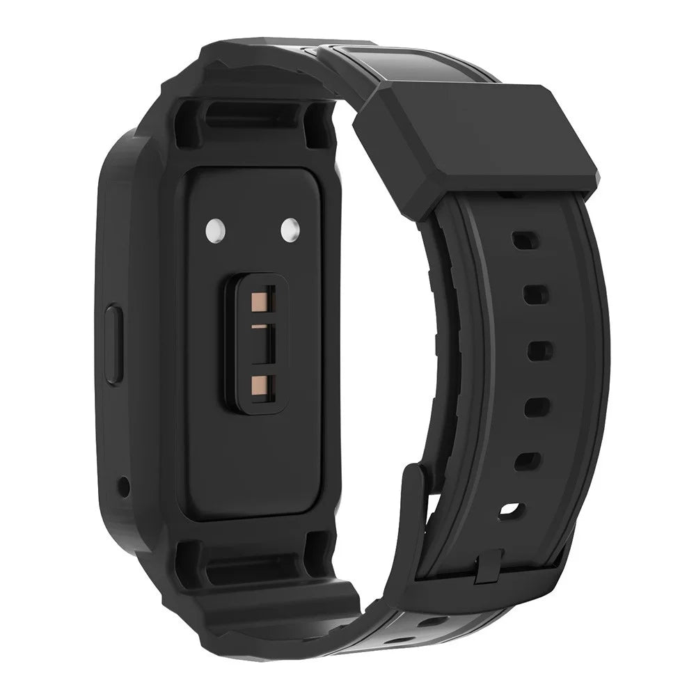 For Huawei Band 6 / Band 7 / Band 8 / Band 8 NFC / Band 9 / Band 9 NFC TPU Watch Strap + Hard PC Case Smartwatch Band - Black - 5