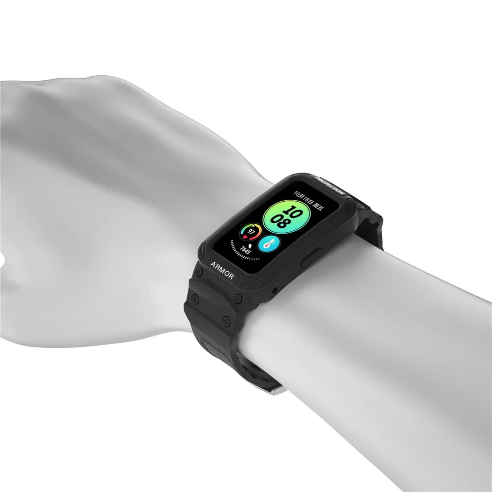 For Huawei Band 6 / Band 7 / Band 8 / Band 8 NFC / Band 9 / Band 9 NFC TPU Watch Strap + Hard PC Case Smartwatch Band - Black - 7