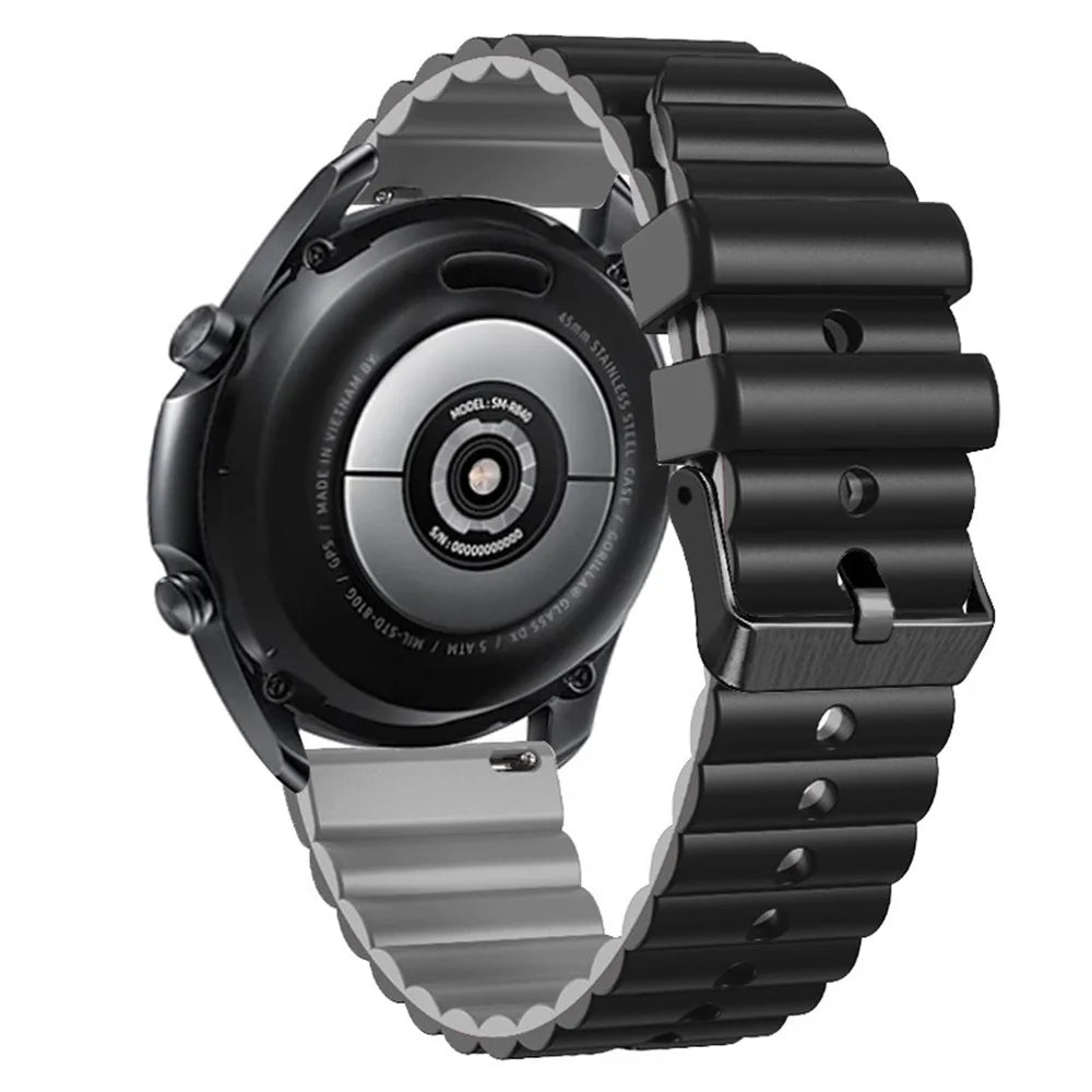 Silicone Watch Band for Suunto Vertical / 9 Peak Pro / 5 Peak , Horizontal Stripes 22mm Dual-color Bracelet with Black Buckle - Black+Grey - 1