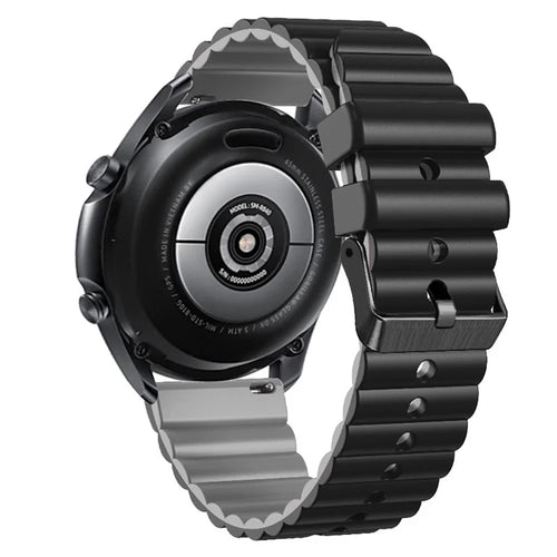 Silicone Watch Band for Suunto Vertical / 9 Peak Pro / 5 Peak , Horizontal Stripes 22mm Dual-color Bracelet with Black Buckle - Black+Grey - 1