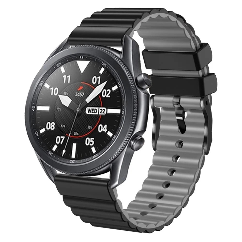Silicone Watch Band for Suunto Vertical / 9 Peak Pro / 5 Peak , Horizontal Stripes 22mm Dual-color Bracelet with Black Buckle - Black+Grey - 4