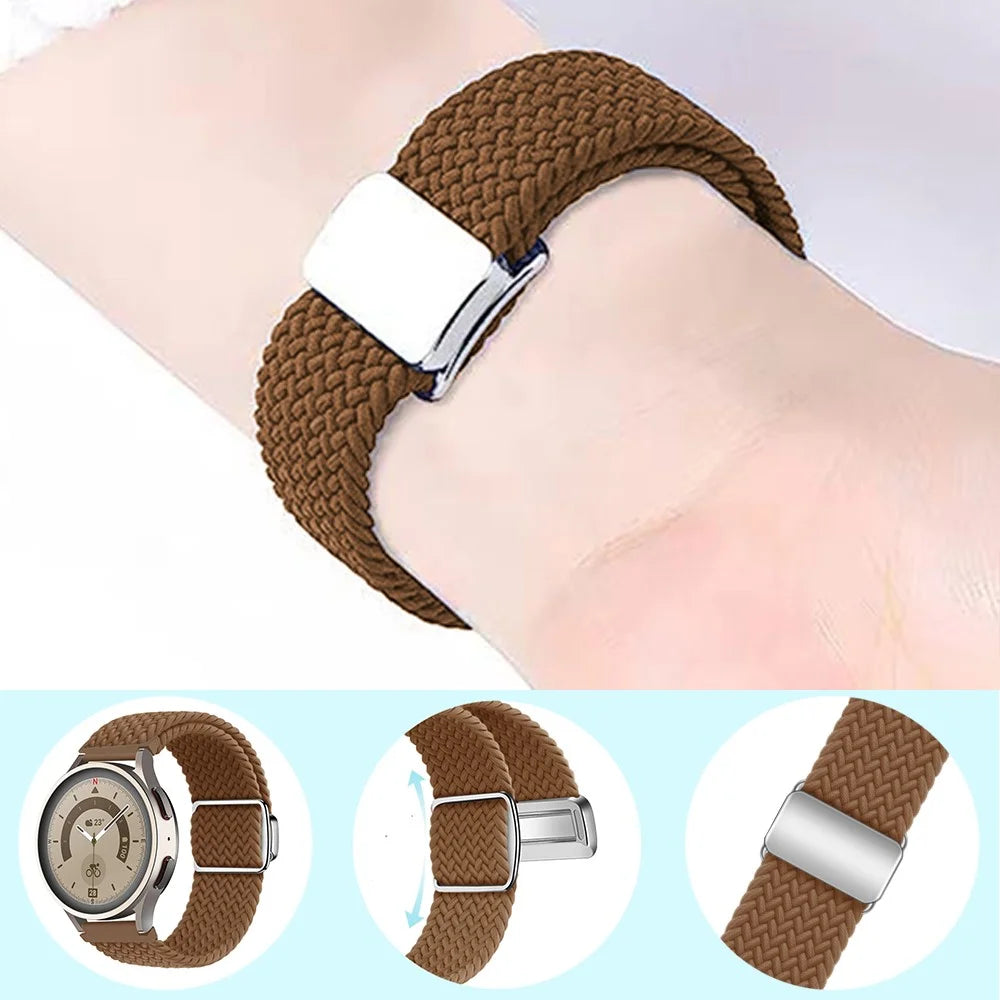 22mm Watch Band for Garmin Forerunner 265 / 255 / Vivoactive 4 / Venu 2 , Nylon Braided Strap with Magnetic Folding Buckle - Brown - 4