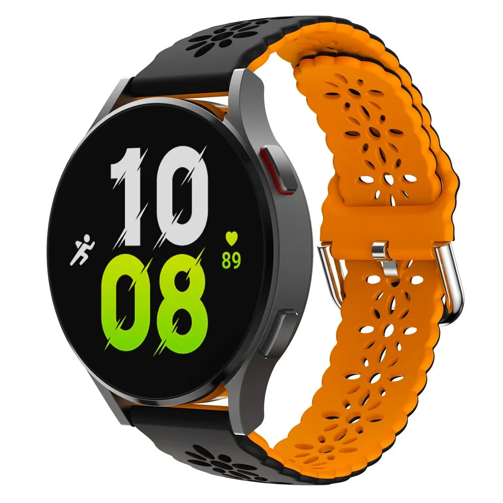 Watch Band for Samsung Galaxy Watch6 / Watch6 Classic / Watch 5 / Watch 5 Pro / Watch4 / Watch4 Classic 20mm Silicone Strap - Black+Orange - 3