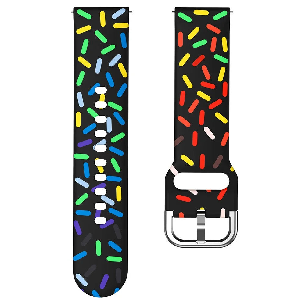 20mm Watch Band for Samsung Galaxy Watch6 / Watch6 Classic / Watch 5 / Watch 5 Pro / Watch4 / Watch4 Classic , Pattern Silicone Strap Wristband - Black Rainbow - 2
