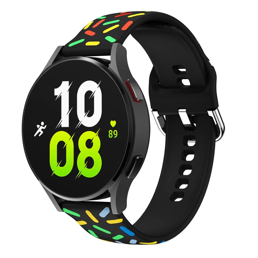 20mm Watch Band for Samsung Galaxy Watch6 / Watch6 Classic / Watch 5 / Watch 5 Pro / Watch4 / Watch4 Classic , Pattern Silicone Strap Wristband - Black Rainbow - 3