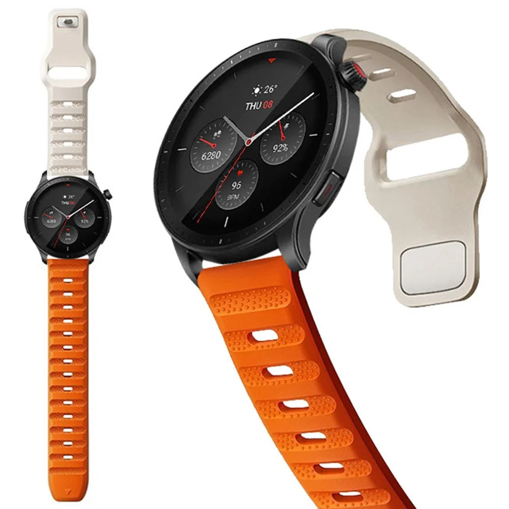 Watch Band for Samsung Galaxy Watch6 / Watch6 Classic / Watch 5 / Watch 5 Pro / Watch4 / Watch4 Classic , 20mm Silicone Strap - Starlight+Orange - 2