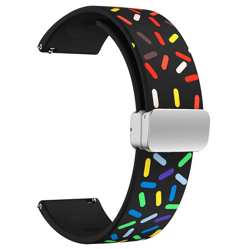 Silicone Bands for Samsung Galaxy Watch6 / Watch6 Classic / Watch 5 / Watch 5 Pro / Watch4 20mm Watch Strap with Silver Buckle - Black Rainbow - 1