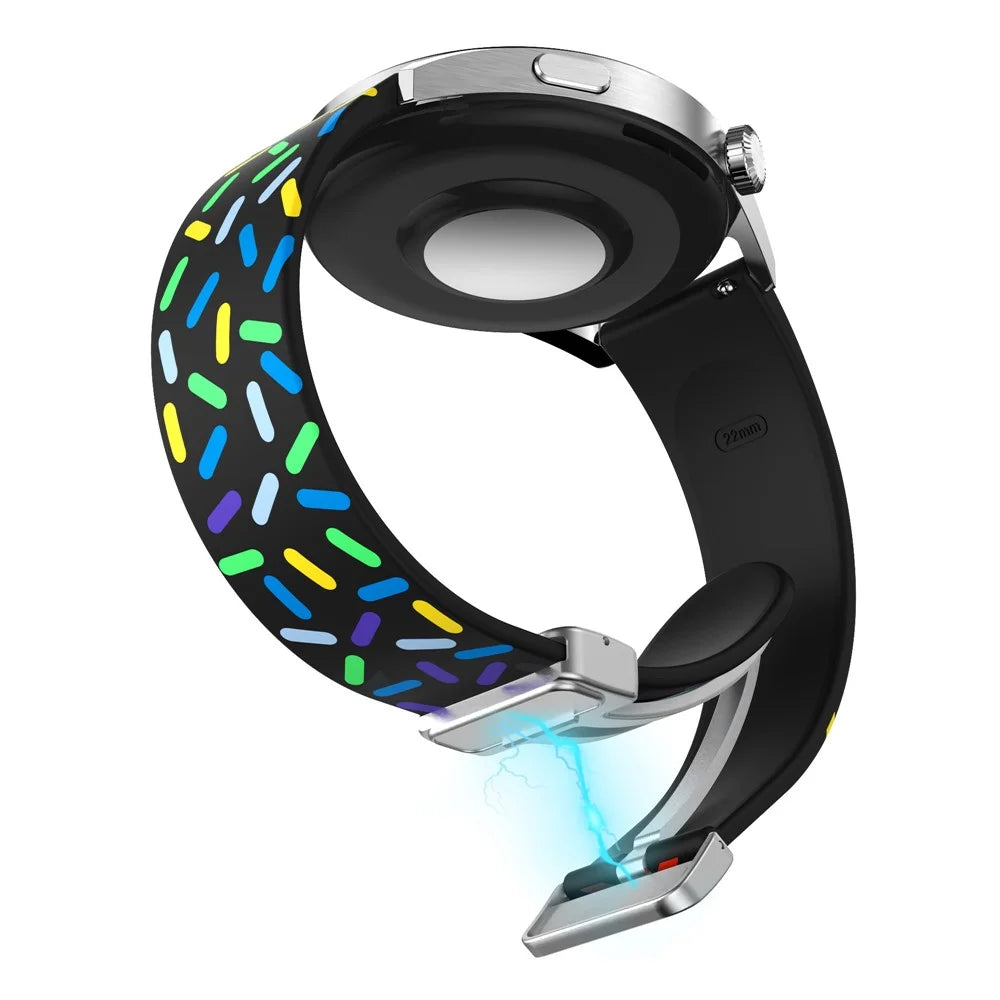 Silicone Bands for Samsung Galaxy Watch6 / Watch6 Classic / Watch 5 / Watch 5 Pro / Watch4 20mm Watch Strap with Silver Buckle - Black Rainbow - 3