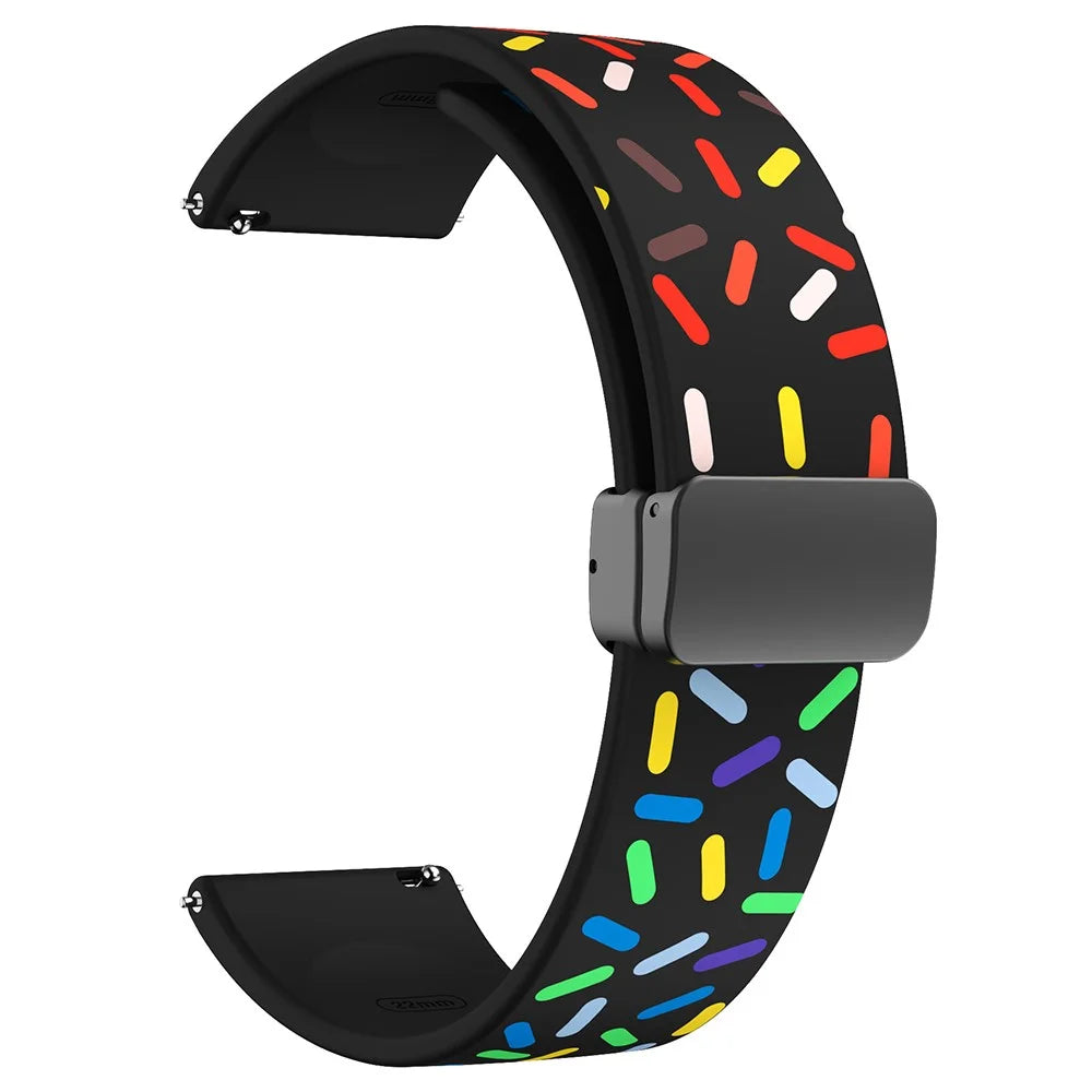 20mm Pattern Watch Bands for Samsung Galaxy Watch6 / Watch6 Classic / Watch 5 / Watch 5 Pro / Watch4 / Watch4 Classic , Silicone Strap with Black Magnetic Folding Buckle - Black Rainbow - 1