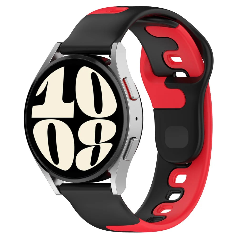 For Samsung Galaxy Watch6 / Watch6 Classic / Watch 5 / 5 Pro / Watch4 / Watch4 Classic Dual Color Watch Strap 20mm Silicone Watchband - Black / Red - 4
