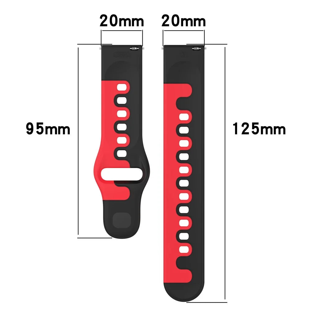 For Samsung Galaxy Watch6 / Watch6 Classic / Watch 5 / 5 Pro / Watch4 / Watch4 Classic Dual Color Watch Strap 20mm Silicone Watchband - Black / Red - 6