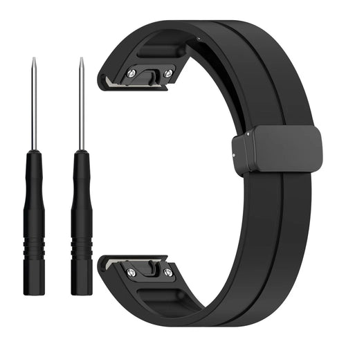 Silicone Watch Band for Garmin Fenix 8 43mm / Forerunner 570 42mm / Fenix 7S / 6S / 5S , Magnetic Buckle 20mm Sport Strap with Tools - Black - 1