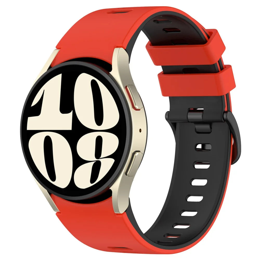 For Samsung Galaxy Watch FE 40mm / Watch6 40mm 44mm / Watch6 Classic 43mm 47mm Dual-Color Silicone Wrist Strap - Red+Black - 2