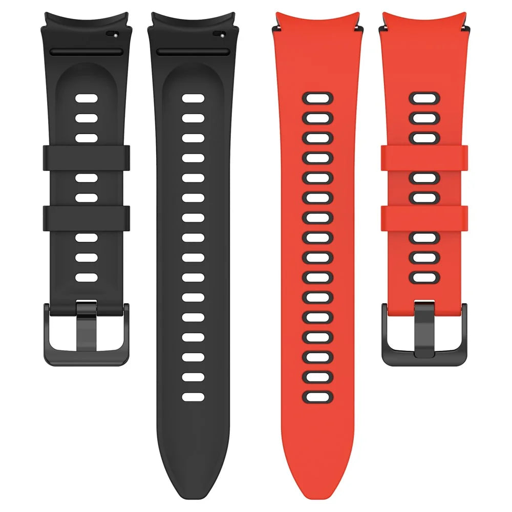 For Samsung Galaxy Watch FE 40mm / Watch6 40mm 44mm / Watch6 Classic 43mm 47mm Dual-Color Silicone Wrist Strap - Red+Black - 5