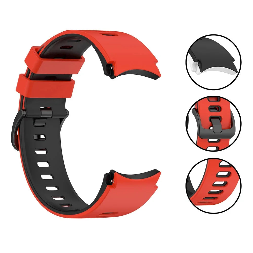 For Samsung Galaxy Watch FE 40mm / Watch6 40mm 44mm / Watch6 Classic 43mm 47mm Dual-Color Silicone Wrist Strap - Red+Black - 6