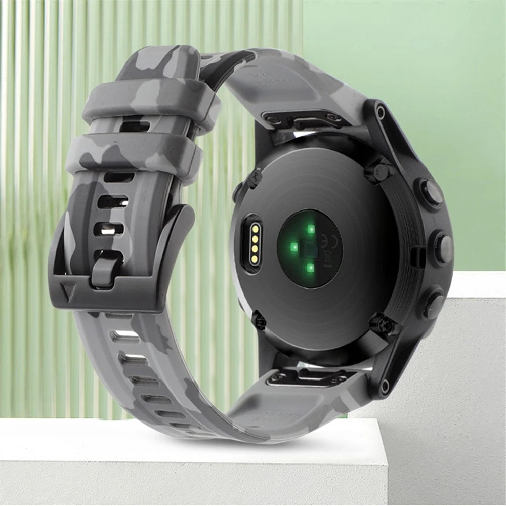 Silicone Watch Band for Garmin Fenix 7X / 6X , Camouflage Pattern 26mm Quick Release Casual Strap - Camouflage Grey - 2