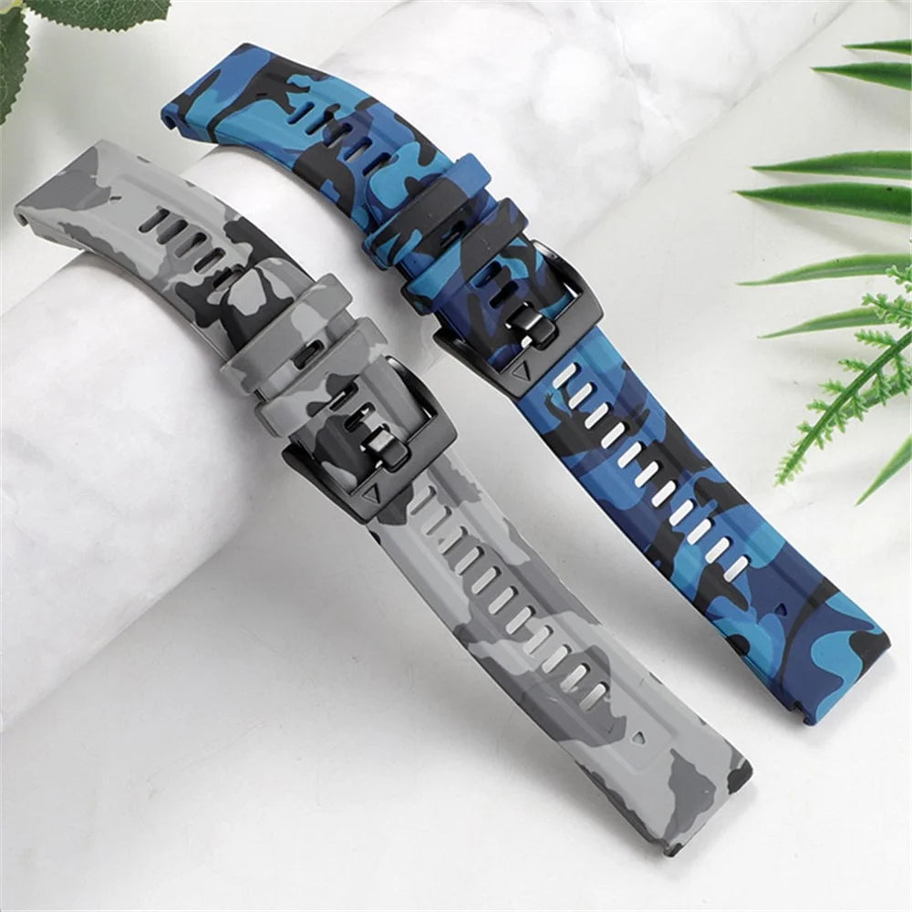 Silicone Watch Band for Garmin Fenix 7X / 6X , Camouflage Pattern 26mm Quick Release Casual Strap - Camouflage Grey - 3