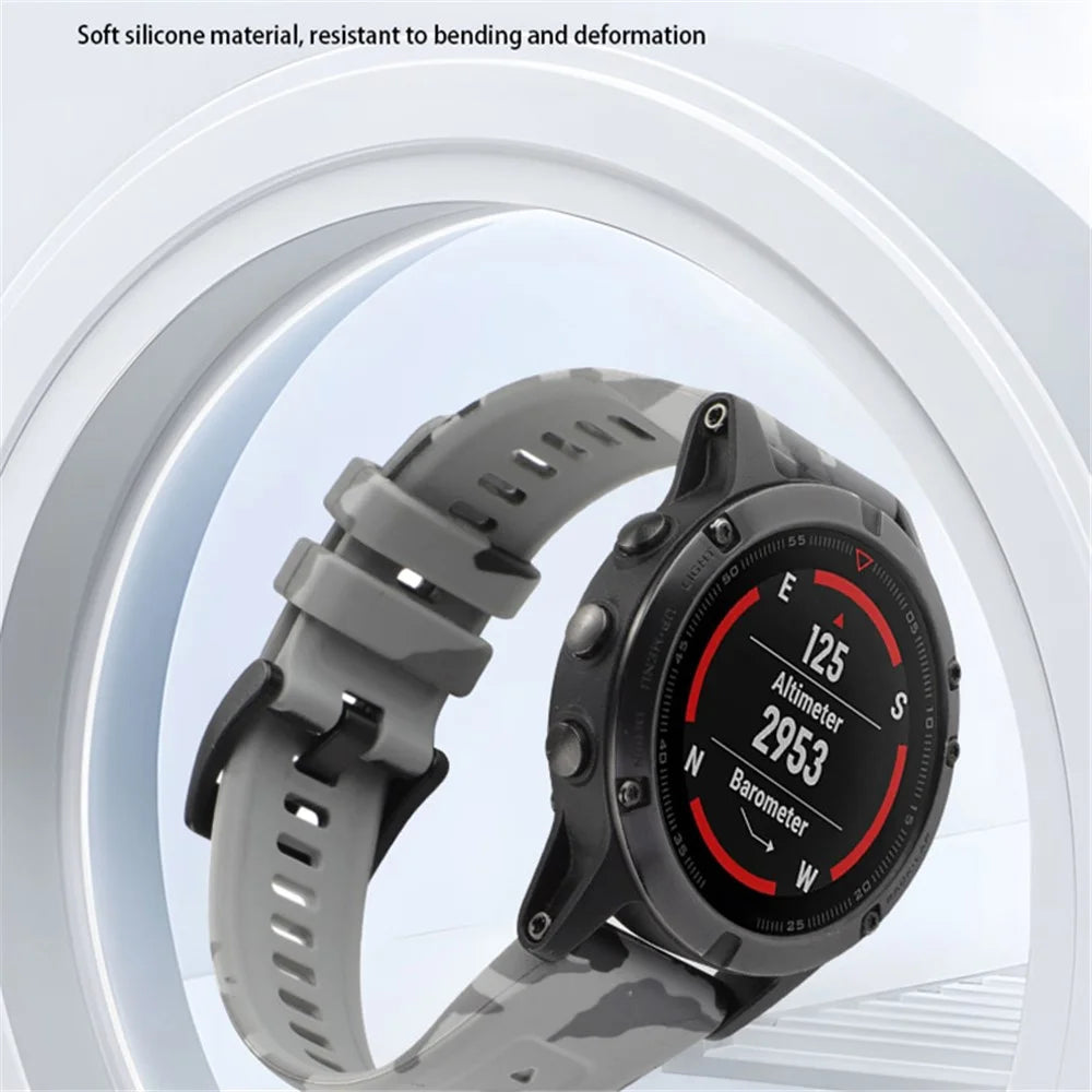 Silicone Watch Band for Garmin Fenix 7X / 6X , Camouflage Pattern 26mm Quick Release Casual Strap - Camouflage Grey - 7