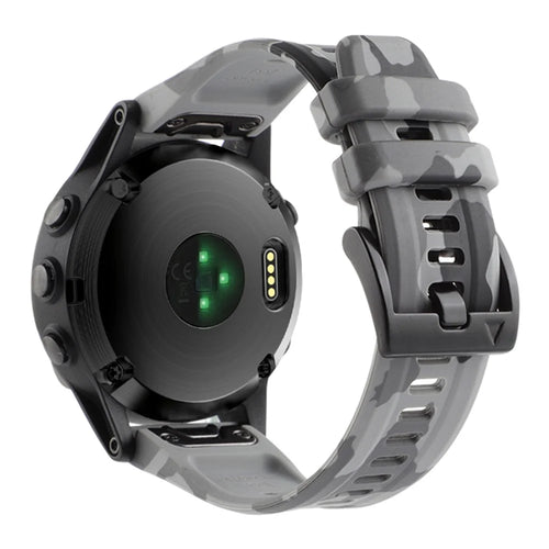 Camouflage Pattern Printed Watch Band for Garmin Fenix 7 / 6 ,  22mm Silicone Quick Release Strap - Camouflage Grey - 1