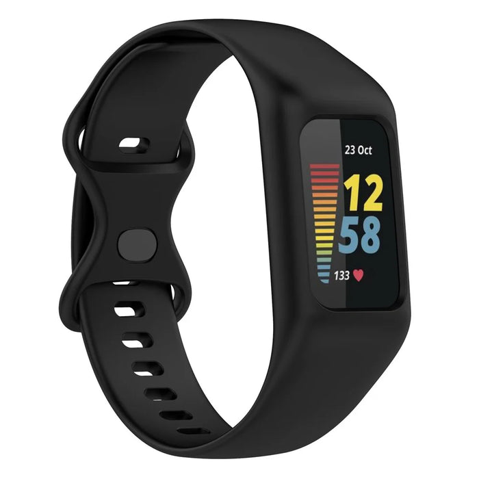 Sport Band for Fitbit Charge 5 / 4 / 3 , Soft Silicone Wristband Replacement Strap with Case - Black - 1