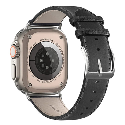 DUX DUCIS YS Series Strap for Apple Watch Series 11 10 42mm / 9 8 7 41mm / SE3 SE2 SE 6 5 4 40mm / 3 2 1 38mm Cowhide Leather Watch Band - Black - 1