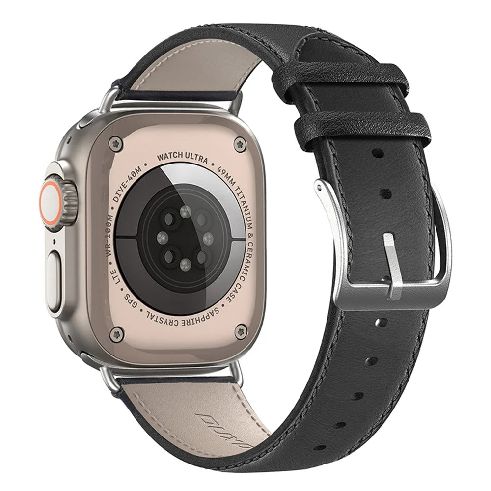 DUX DUCIS YS Series Strap for Apple Watch Series 11 10 42mm / 9 8 7 41mm / SE3 SE2 SE 6 5 4 40mm / 3 2 1 38mm Cowhide Leather Watch Band - Black - 1