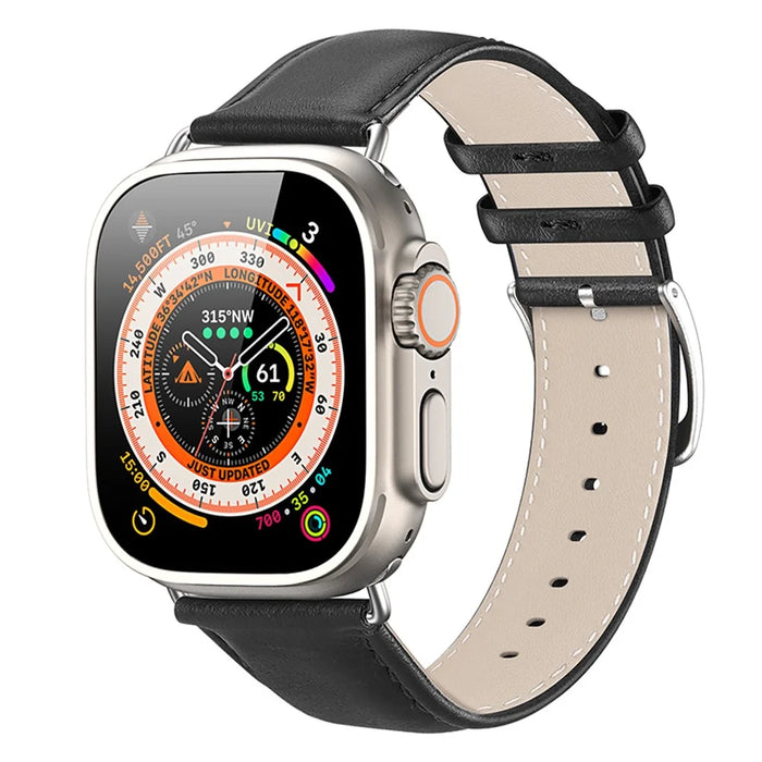 DUX DUCIS YS Series Strap for Apple Watch Series 11 10 42mm / 9 8 7 41mm / SE3 SE2 SE 6 5 4 40mm / 3 2 1 38mm Cowhide Leather Watch Band - Black - 2