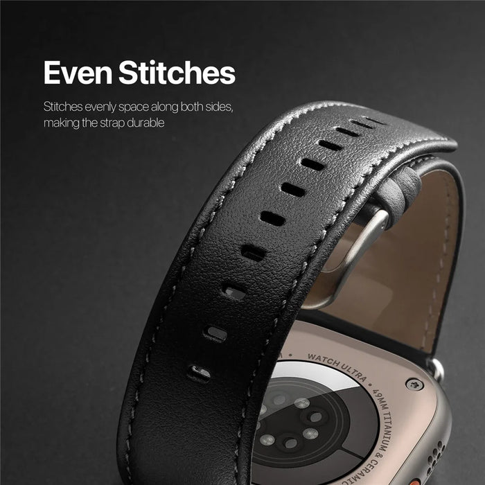 DUX DUCIS YS Series Strap for Apple Watch Series 11 10 42mm / 9 8 7 41mm / SE3 SE2 SE 6 5 4 40mm / 3 2 1 38mm Cowhide Leather Watch Band - Black - 6