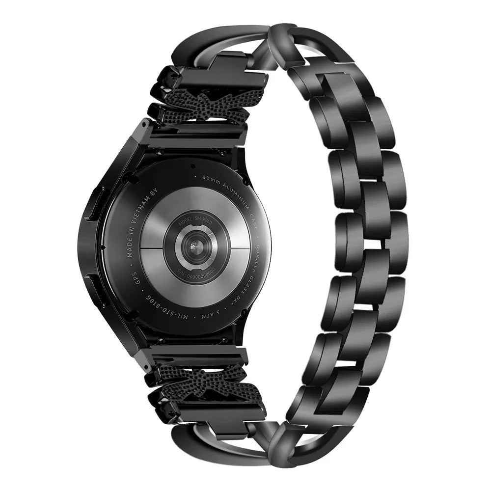 For Samsung Galaxy Watch4 40 / 44mm / Watch4 Classic 42 / 46mm / Watch 5 40 / 44mm Zinc Alloy Watchband with Connector, Rhinestones Decor Crown X-Shape Watch Strap - Black - 3