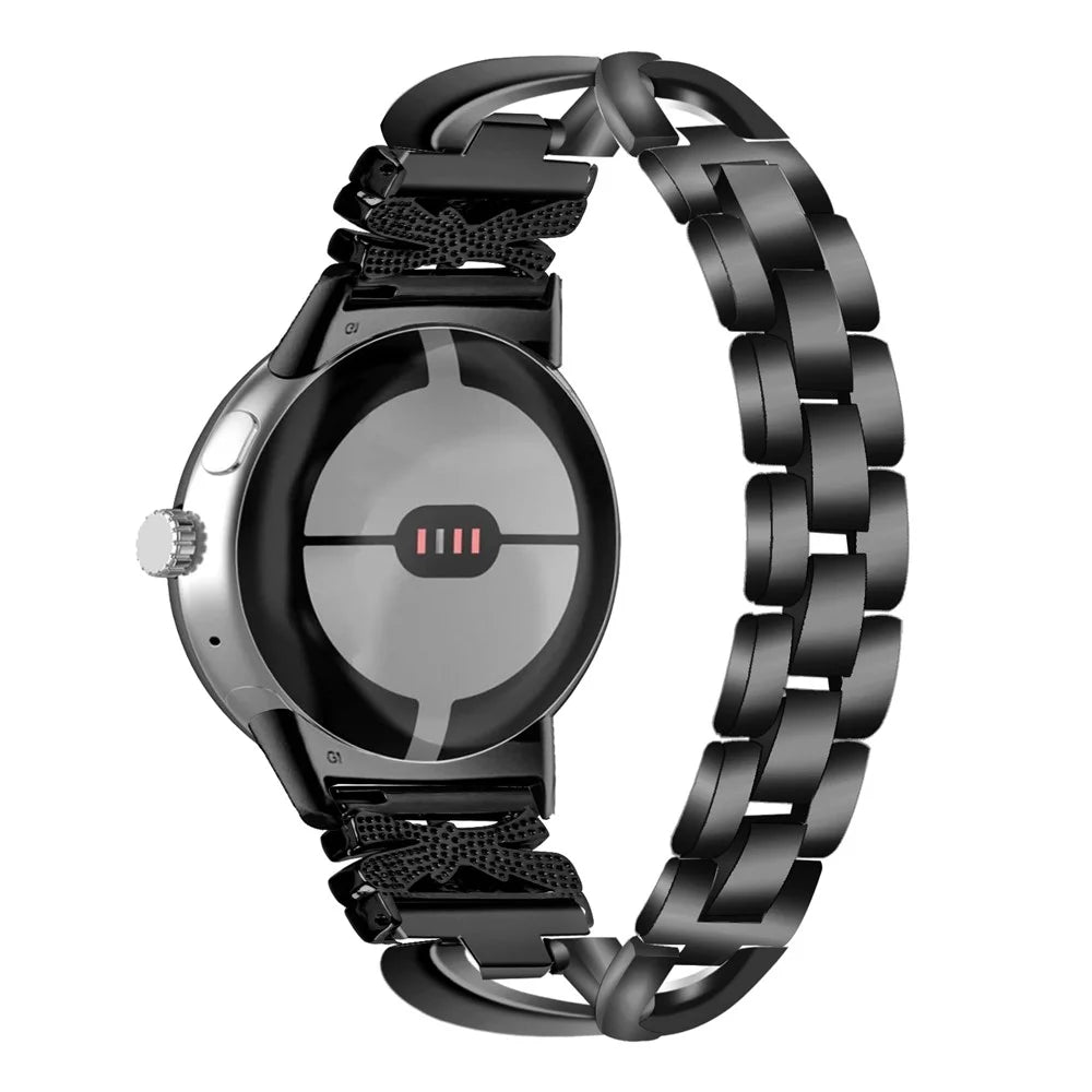 For Google Pixel Watch 4 41mm / Watch 3 41mm / Watch 2 / Watch Crown X-Shape Rhinestones Decor Watch Strap Zinc Alloy Wrist Band - Black - 3