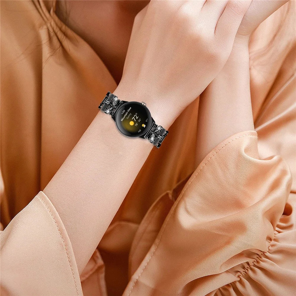 For Google Pixel Watch 4 41mm / Watch 3 41mm / Watch 2 / Watch Crown X-Shape Rhinestones Decor Watch Strap Zinc Alloy Wrist Band - Black - 5