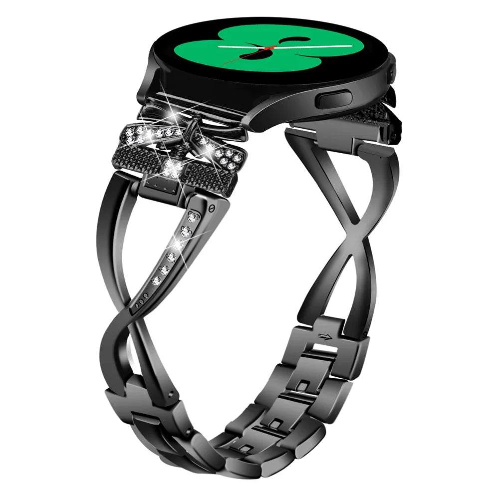For Samsung Galaxy Watch4 40 / 44mm / Watch4 Classic 42 / 46mm / Watch 5 40 / 44mm Zinc Alloy Watchband 20mm Rhinestones Watch Strap - Black - 2