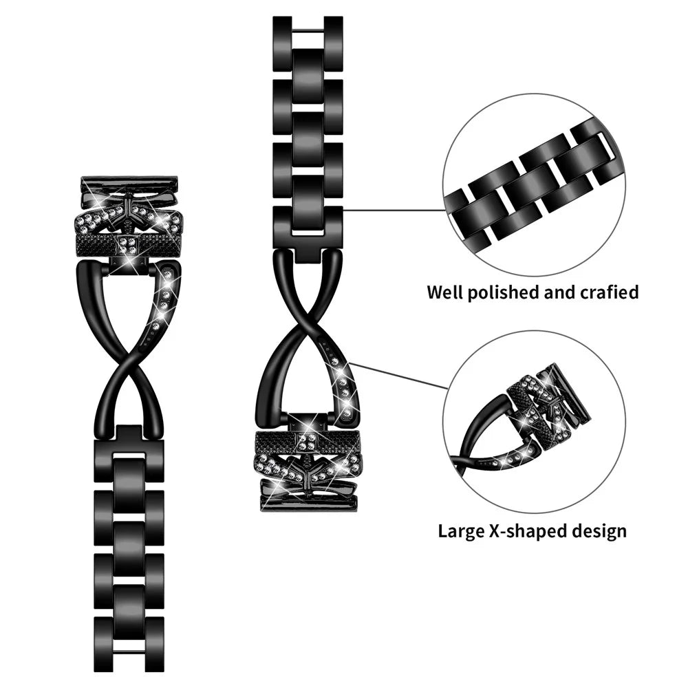 For Samsung Galaxy Watch4 40 / 44mm / Watch4 Classic 42 / 46mm / Watch 5 40 / 44mm Zinc Alloy Watchband 20mm Rhinestones Watch Strap - Black - 4