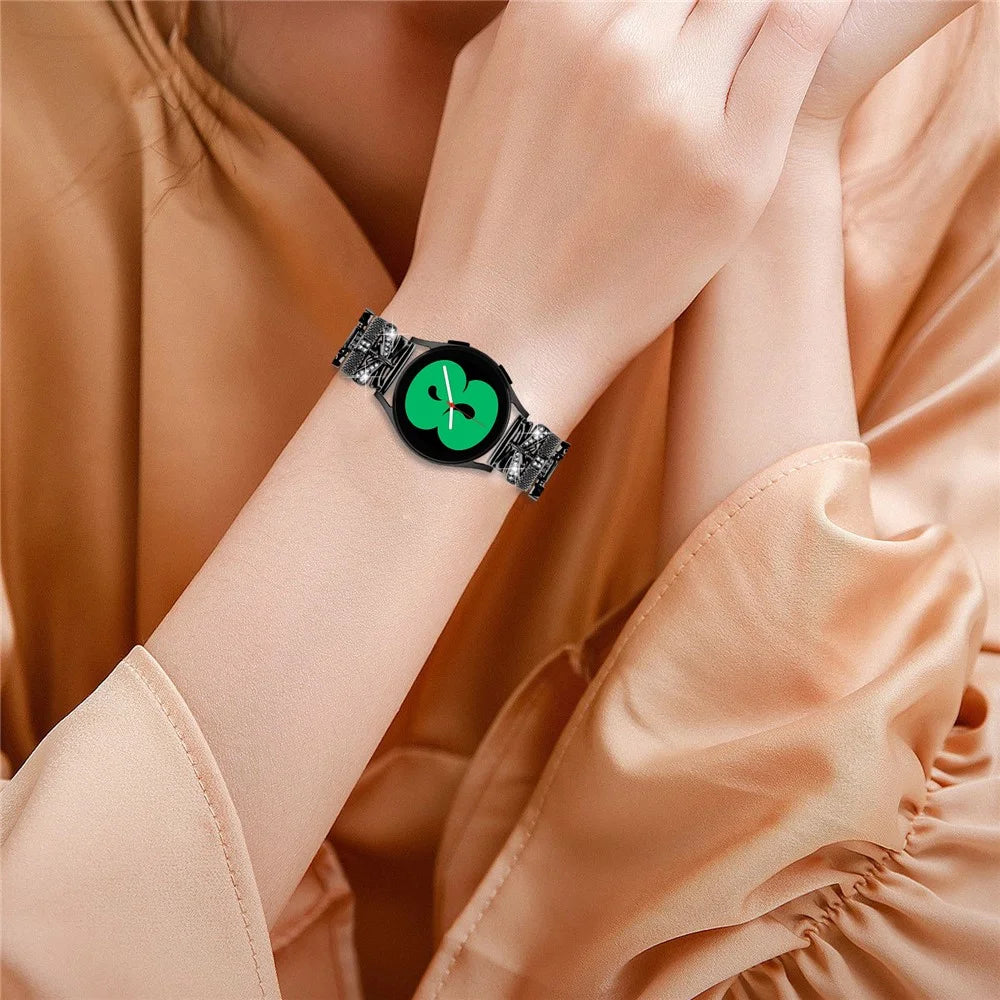 For Samsung Galaxy Watch4 40 / 44mm / Watch4 Classic 42 / 46mm / Watch 5 40 / 44mm Zinc Alloy Watchband 20mm Rhinestones Watch Strap - Black - 5