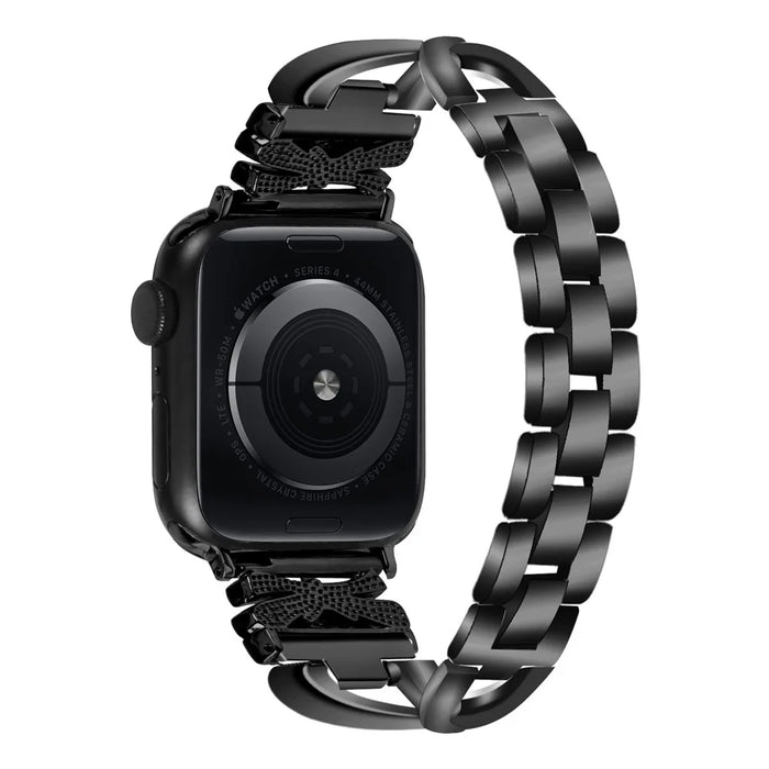 For Apple Watch Ultra 3 2 1 49mm / Series 11 10 46mm / 9 8 7 45mm / SE3 SE2 SE 6 5 4 44mm / 3 2 1 42mm Crown X-Shape Rhinestones Decor Strap Zinc Alloy Watch Band - Black - 3