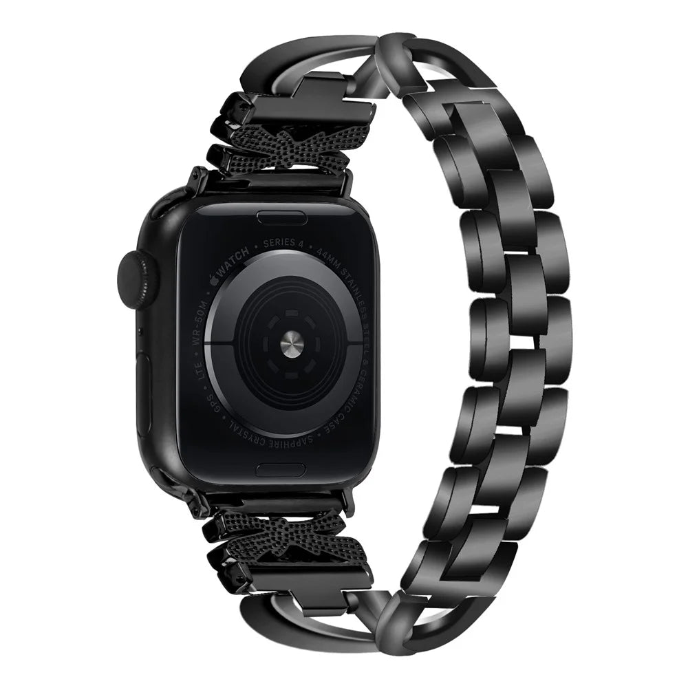 Watch Strap for Apple Watch Series 11 10 42mm / 9 8 7 41mm / SE3 SE2 SE 6 5 4 40mm / 3 2 1 38mm Rhinestones Decor Crown X-Shape Watch Strap Zinc Alloy Replace Band - Black - 3