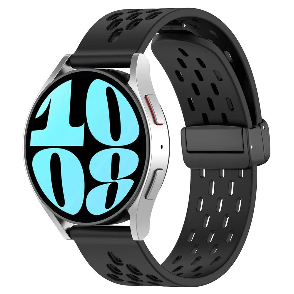 20mm Silicone Strap for Samsung Galaxy Watch FE 40mm / Watch6 / Watch6 Classic / Watch 5 / Watch4 Black Folding Buckle Watch Band - Black - 5